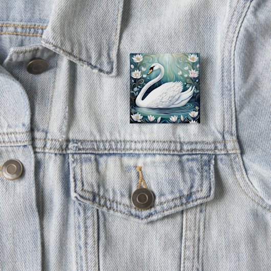 Beauful Swan Vierkante Button 5,1 Cm (In situ)