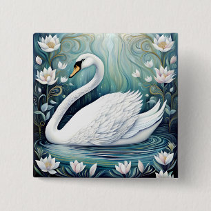 Beauful Swan Vierkante Button 5,1 Cm