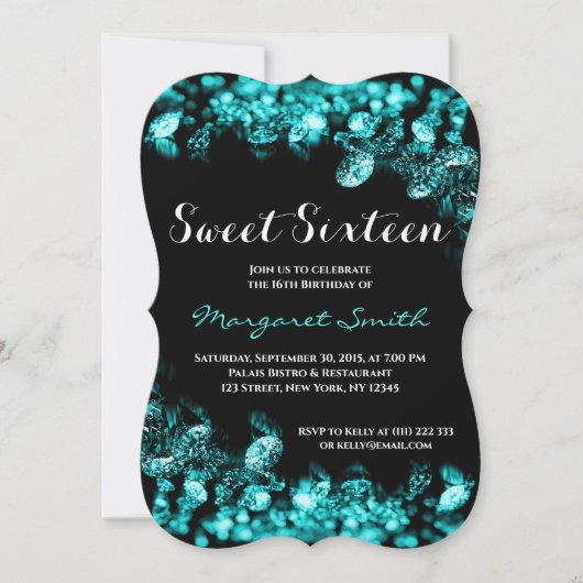 Beauful Sweet 16 Diamonds Turquoise Invitation Kaart (Voorkant)