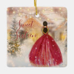 Beauful Sweet Sixteen Winter Snow Kerstmis Keramisch Ornament<br><div class="desc">Dit zeer charmante Sweet Sixteen kerstvakantie-ornament is voorzien van een prachtig Afrikaans-Amerikaans meisje in een mousserende rode en goudjurk in een wintersneeuwscène die wordt verlicht met sprookjes. Pas de rug met een naam en een jaar aan!</div>