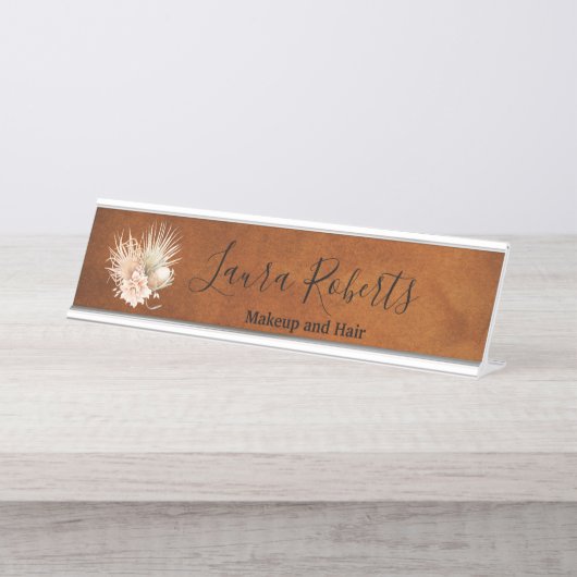 Beauful Terracotta Boho Floral Pampas Business Bureau Naambordje (Voorkant)
