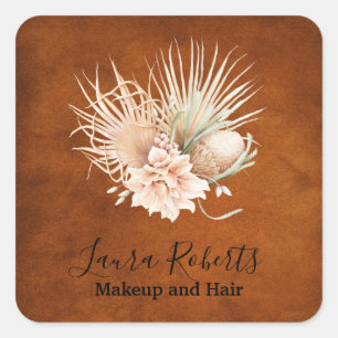 Beauful Terracotta Boho Floral Pampas Business Vierkante Sticker