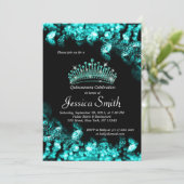 Beauful Turquoise Diamond Quinceañera Invite Kaart (Staand voorkant)