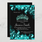 Beauful Turquoise Diamond Quinceañera Invite Kaart (Voorkant / Achterkant)