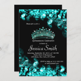 Beauful Turquoise Diamond Quinceañera Invite Kaart