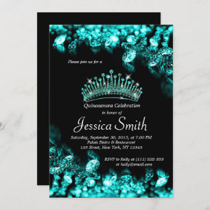 Beauful Turquoise Diamond Quinceañera Invite Kaart