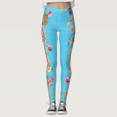 Beauful Turquoise Floral Butterfly Chinoiserie Leggings (Voorkant)