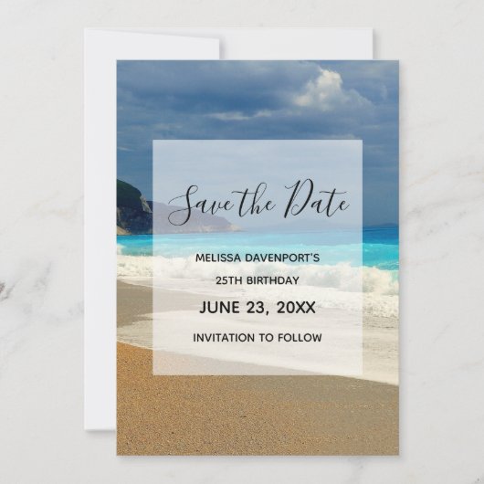 Beauful Turquoise Zee Tropical Photo Birthday Save The Date (Voorkant)