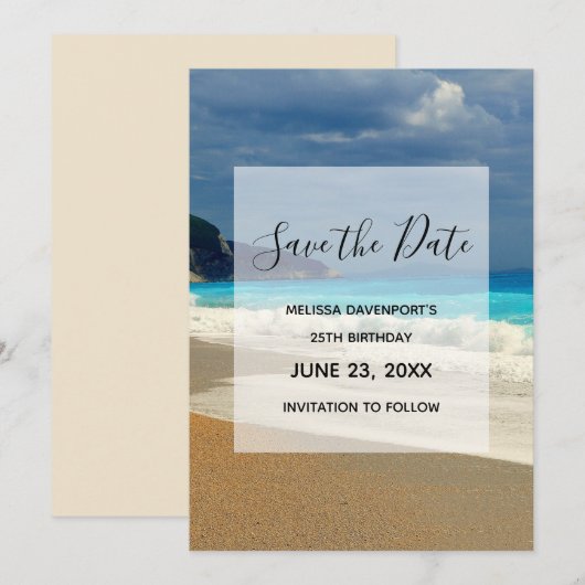 Beauful Turquoise Zee Tropical Photo Birthday Save The Date (Voorkant / Achterkant)