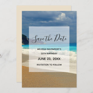 Beauful Turquoise Zee Tropical Photo Birthday Save The Date