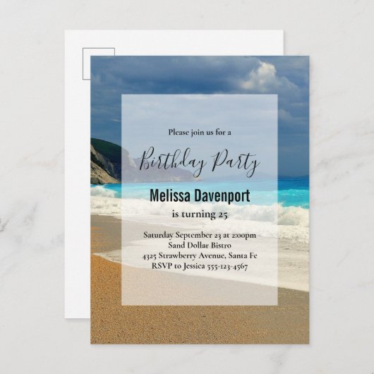 Beauful Turquoise Zee Tropical Photo Birthday Uitnodiging Briefkaart (Voorkant / Achterkant)