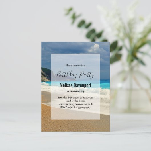 Beauful Turquoise Zee Tropical Photo Birthday Uitnodiging Briefkaart (Staand voorkant)