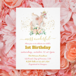 Beauful Unicorn 1st Birthday Uitnodiging