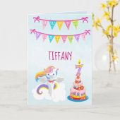 Beauful Unicorn 7th Birthday Blue Kaart (Gele Bloem)