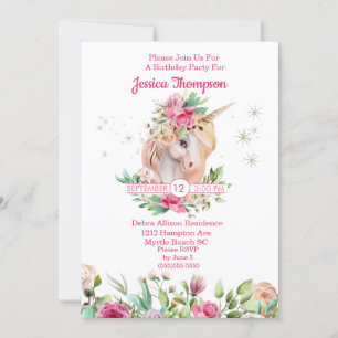 Beauful Unicorn Stars Birthday Uitnodiging