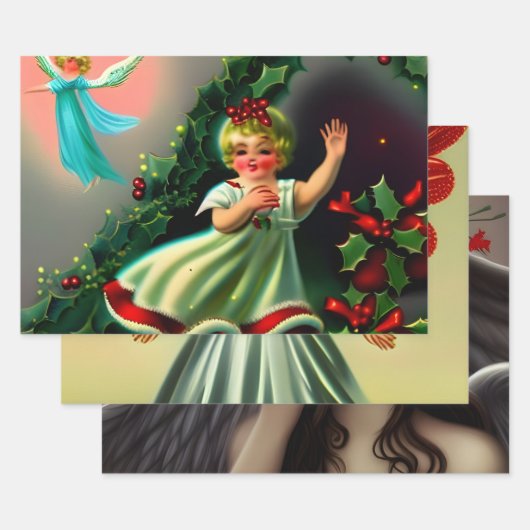 Beauful Vintage-kerstanie-lospagina Inpakpapier Vel (Set)