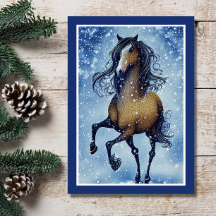 Beauful Whimsical Horse Winter Birthday Kaart