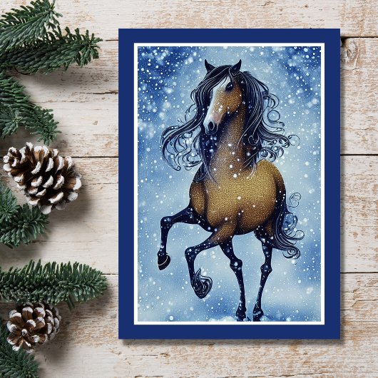 Beauful Whimsical Horse Winter Birthday Kaart
