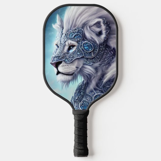 Beauful White Armored Warrior Lion Sherpa Pickleball Paddle (Voorkant)