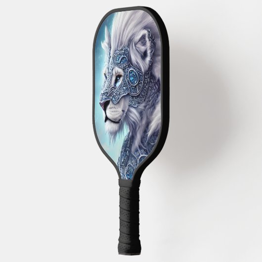 Beauful White Armored Warrior Lion Sherpa Pickleball Paddle (Links)