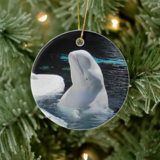 Beauful White Beluga Whale Holiday Keramisch Ornament (Boom)