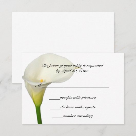 Beauful White Calla Lily Wedding RSVP Kaartje (Voorkant / Achterkant)