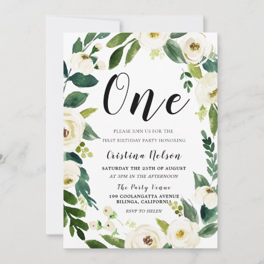 Beauful White Flowers Foto terug 1e verjaardag Kaart (Voorkant)