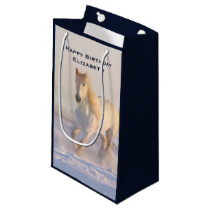 Beauful White Horse Galloping in Winter Birthday Klein Cadeauzakje