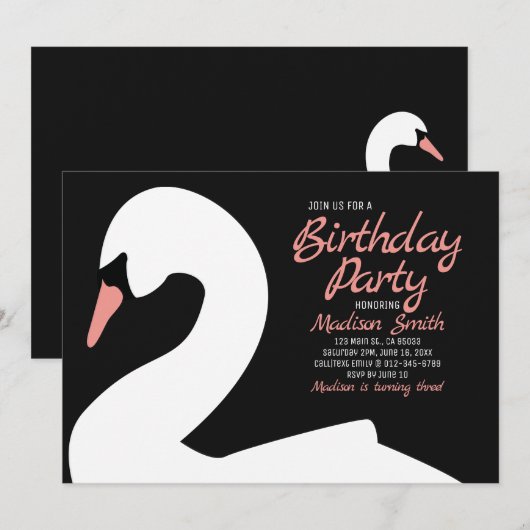 Beauful White Swan Birthday Uitnodiging (Voorkant / Achterkant)