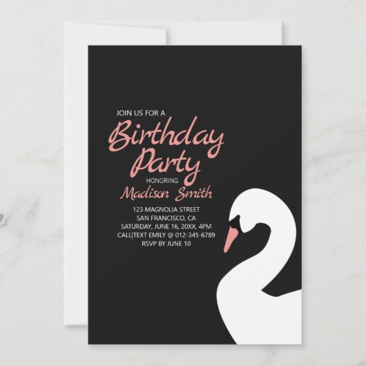 Beauful White Swan Birthday Uitnodiging (Voorkant)