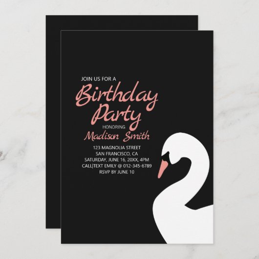 Beauful White Swan Birthday Uitnodiging (Voorkant / Achterkant)