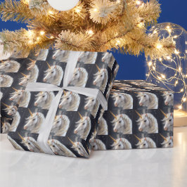 Beauful White Unicorn Gold Glitter Cadeaupapier