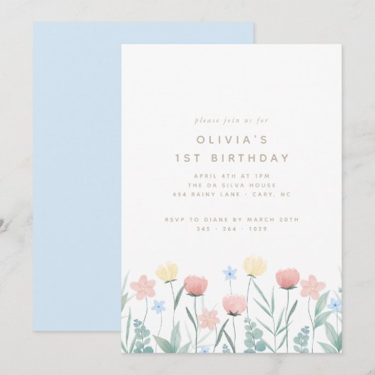 Beauful Wildflower Bouquet Birthday Uitnodiging (Voorkant / Achterkant)