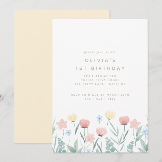 Beauful Wildflower Bouquet Birthday Uitnodiging (Voorkant / Achterkant)