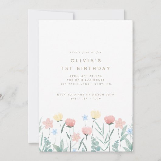 Beauful Wildflower Bouquet Birthday Uitnodiging (Voorkant)