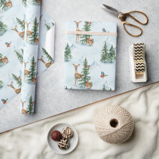 Beauful Winter Animals Young Deer Squirrel Birds Cadeaupapier (Crafts)