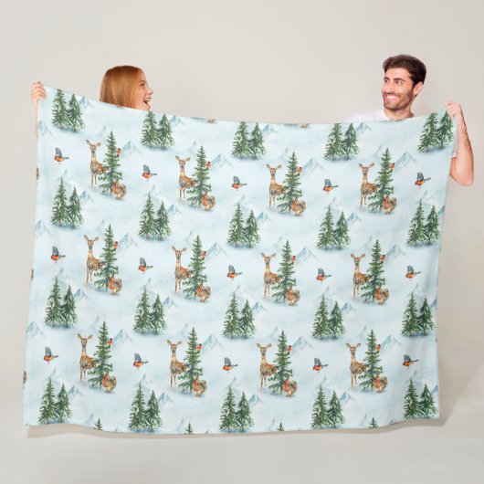 Beauful Winter Animals Young Deer Squirrel Birds Fleece Deken (In situ)