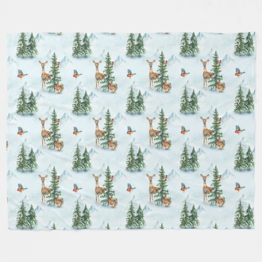 Beauful Winter Animals Young Deer Squirrel Birds Fleece Deken (Voorkant (Horizontaal))
