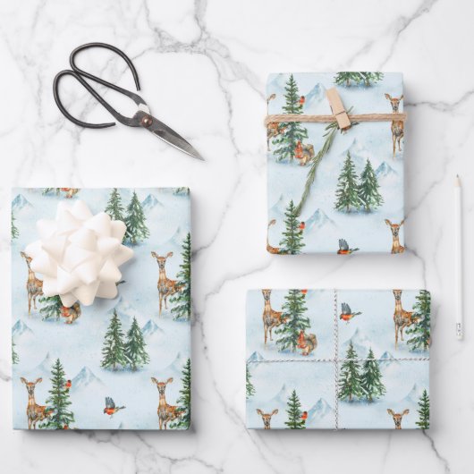 Beauful Winter Animals Young Deer Squirrel Birds Inpakpapier Vel (Voorkant)
