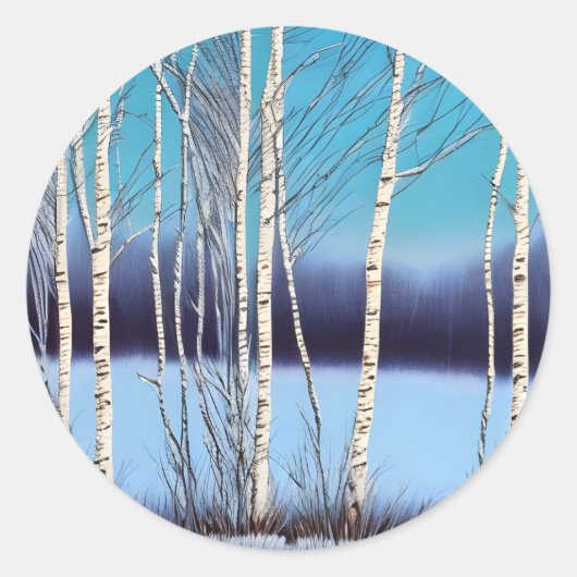 Beauful Winter Birch Ronde Sticker (Voorkant)