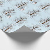 Beauful Winter Forest Snowman Chickadee Bird Wra Cadeaupapier (Hoek)
