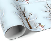 Beauful Winter Forest Snowman Chickadee Bird Wra Cadeaupapier (Rol Hoek)