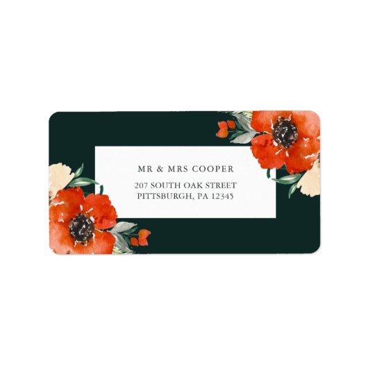 Beauful Winter Red Floral Green Return-adres Etiket (Voorkant)