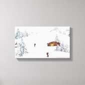 Beauful Winter Scene Cabin Skiers Canvas Afdruk (Voorkant)