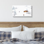 Beauful Winter Scene Cabin Skiers Canvas Afdruk (Insitu (Slaapkamer))
