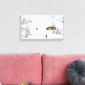 Beauful Winter Scene Cabin Skiers Canvas Afdruk (Insitu (Woonkamer))