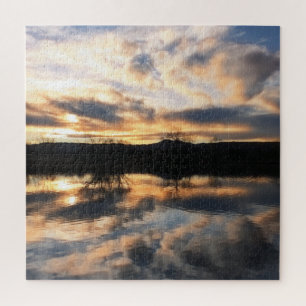 Beauful Winter Sunset over Lake Foto Legpuzzel
