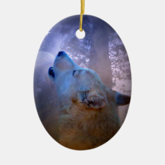 Beauful Wolf en Moon Xmas Ornament (Voorkant)