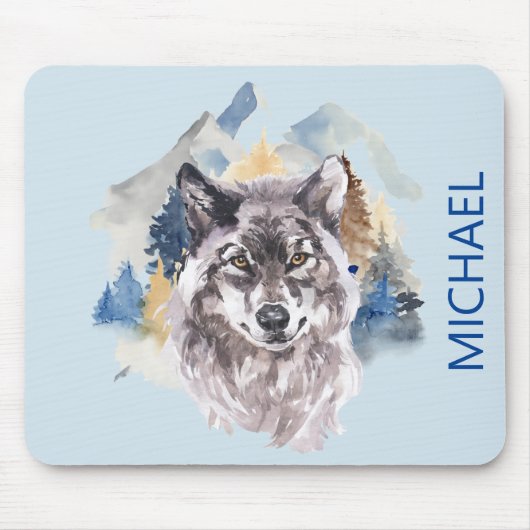 Beauful Wolf Head Waterverf Forest Name Option Muismat (Voorkant)