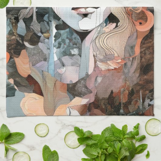 Beauful Woman Collage Theedoek (Gevouwen)